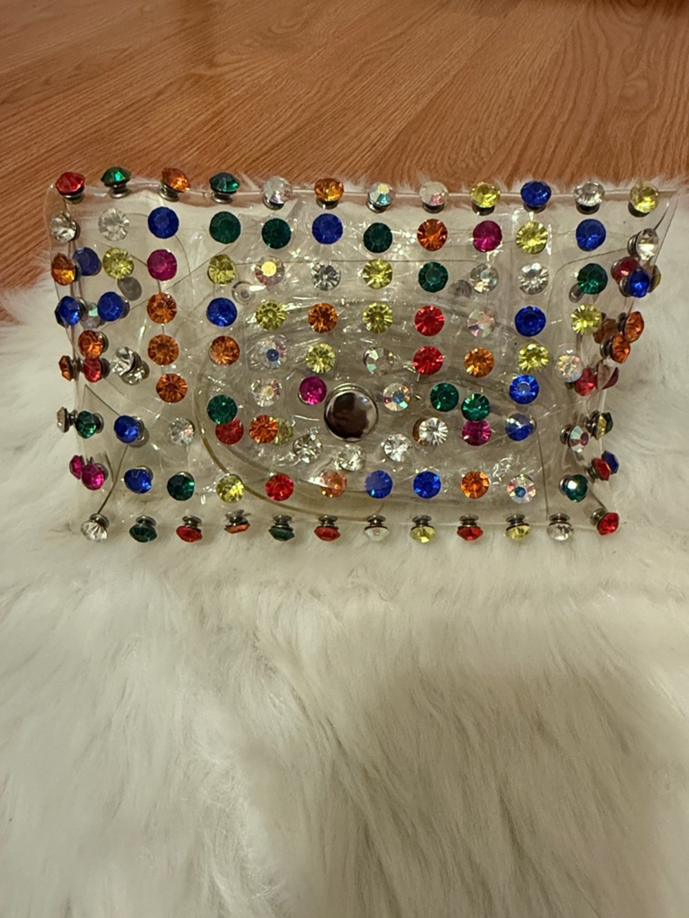 Clear Multicolor Rhinestone Clutch Bag